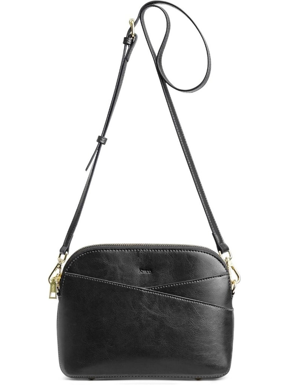 Women's Black Genuine Leather Crossbody Bag Trendy Purse Handbag With 8 Pockets